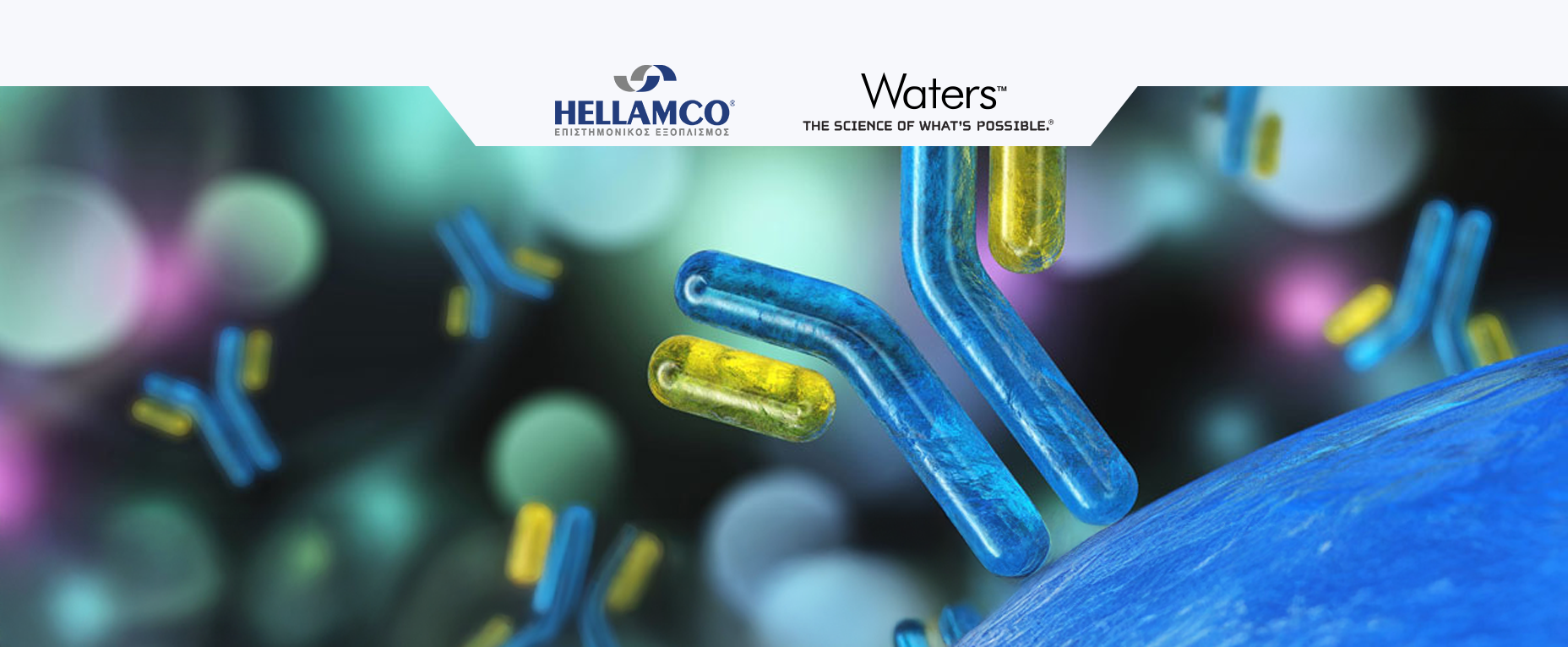 3D representation of antibody structures in motion, highlighting Waters Corporation's expertise in biopharmaceutical analysis and mass spectrometry