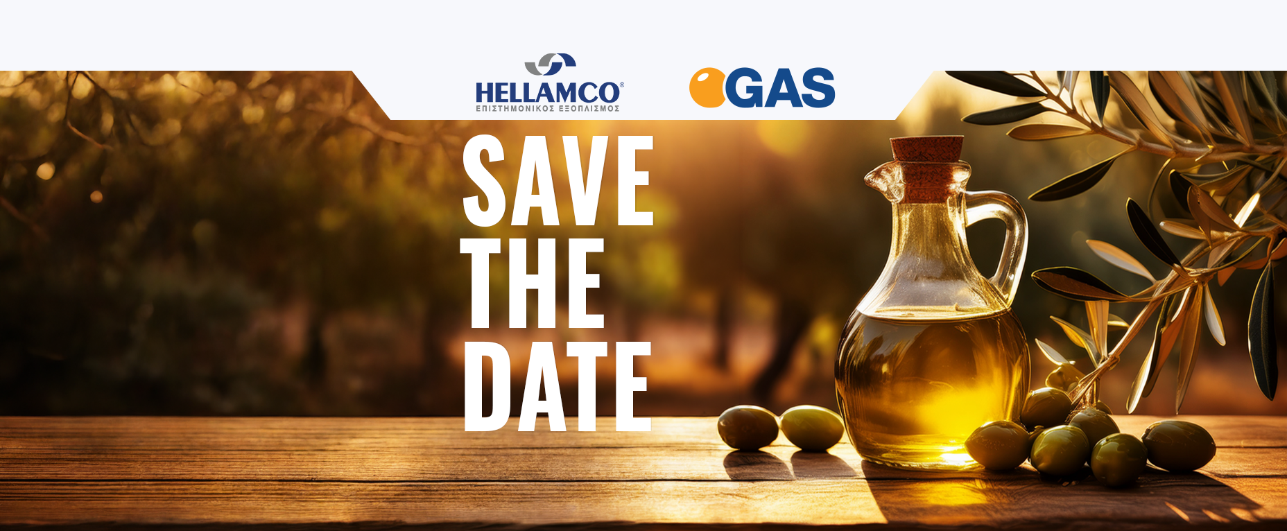 Banner «Save the Date» για το σεμινάριο GC-IMS που διοργανώνεται από τη HELLAMCO και την G.A.S. Dortmund, με θέμα τον έλεγχο ποιότητας και αυθεντικότητας τροφίμων και ποτών. Αθήνα, 24 Νοεμβρίου 2026 και Θεσσαλονίκη, 26 Νοεμβρίου 2026.